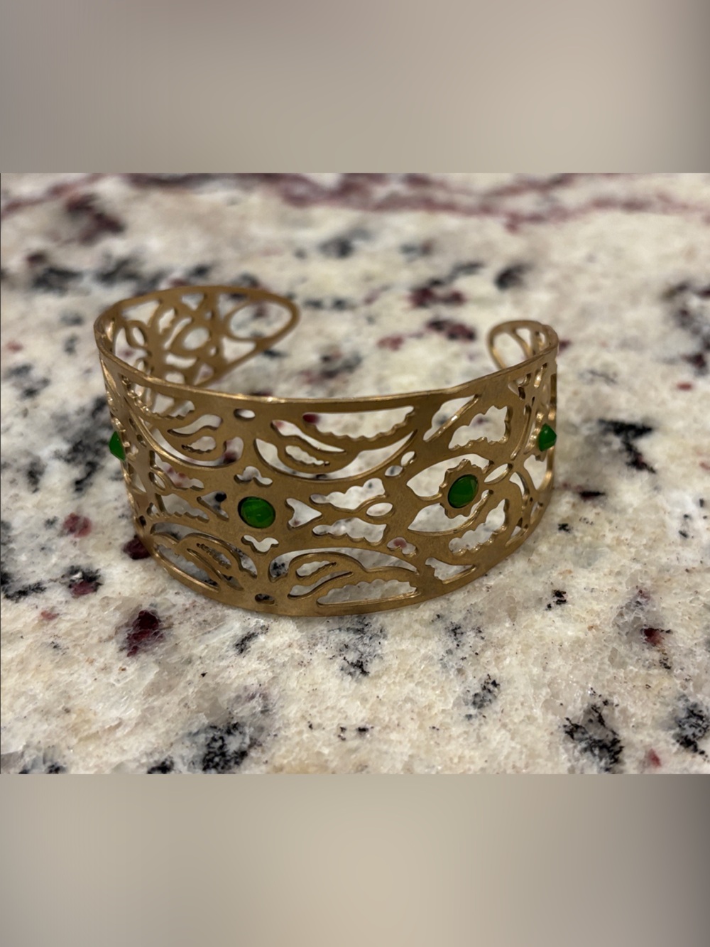 Jessica Simpson Gold-Tone Filigree Cuff Bracelet with Green Accents